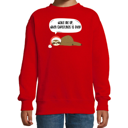 Luiaard Kerstsweater / outfit Wake me up when christmas is over rood voor kinderen