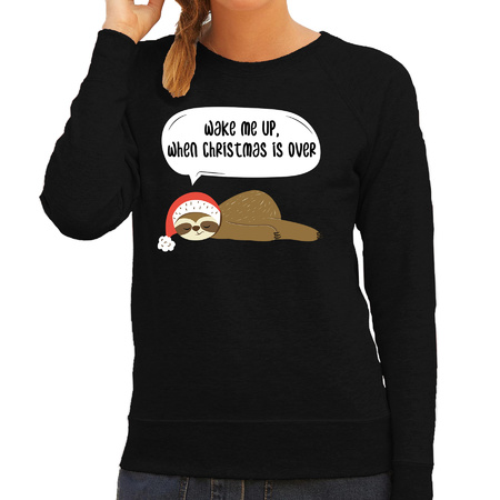 Sloth Christmas t-sweater Wake me up when christmas is over black for women