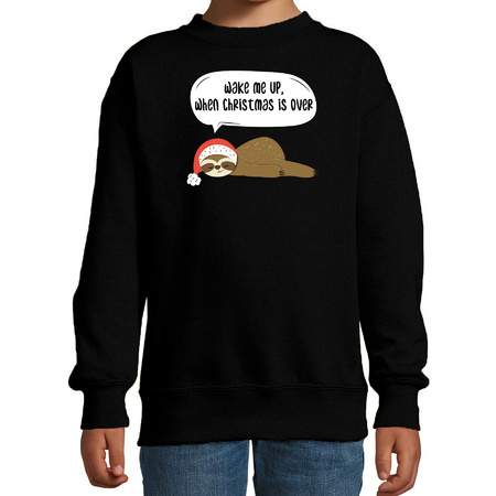 Sloth Christmas sweater Wake me up when christmas is over black for kids