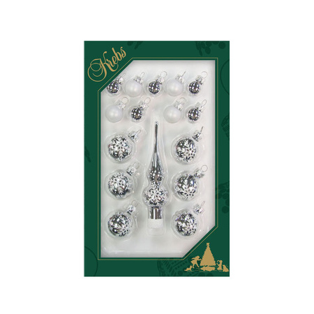 Luxury silver glass christmas bauble and tree topper set for mini tree 