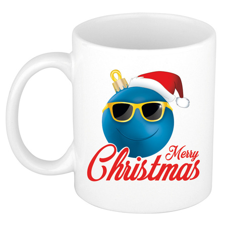 Merry Christmas gift Christmas mug blue Christmas ball with Santa hat 300 ml
