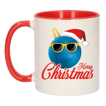 Merry Christmas gift Christmas mug red Christmas bauble blue with Santa hat 300 ml