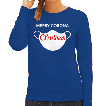 Merry corona Christmas sweater blue for women