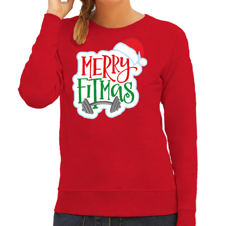 Merry fitmas Kerstsweater / outfit rood voor dames