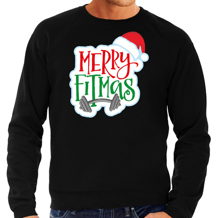 Merry fitmas Christmas sweater black for men
