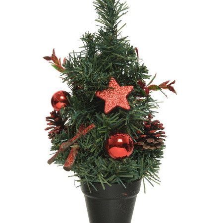 Mini artificial Christmas trees with red decoration 30 cm