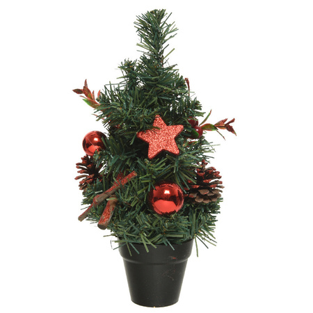 Mini artificial Christmas trees with red decoration 30 cm