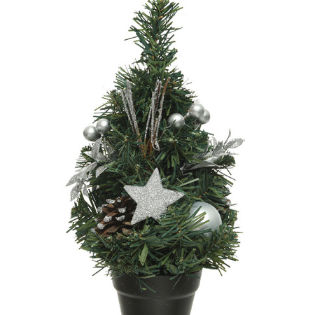 Mini artificial Christmas trees with silver decoration 30 cm