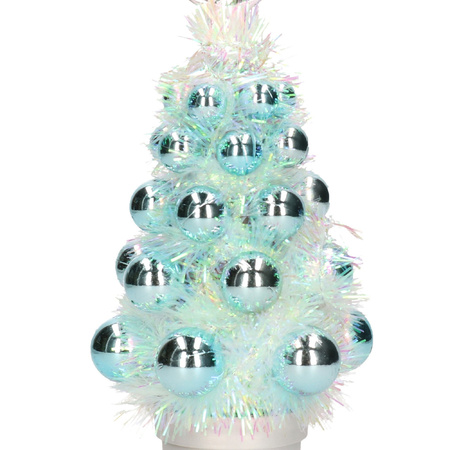 Mini artificial christmas tree turquoise blue with baubles 19 cm