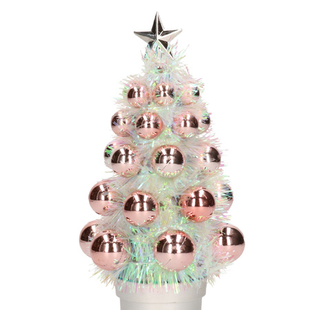 Mini artificial christmas tree salmon pink with baubles 19 cm