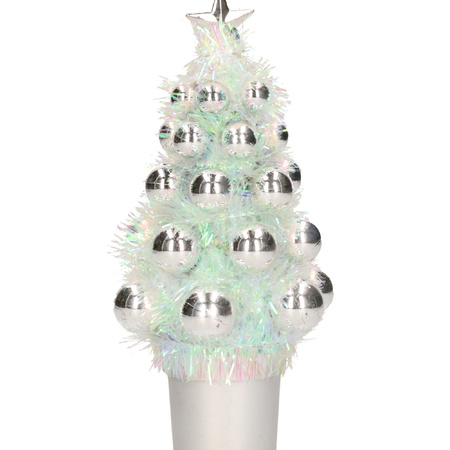Mini artificial christmas tree silver with baubles 19 cm