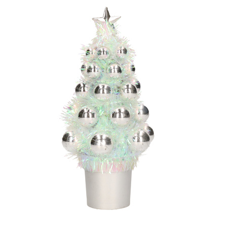 Mini artificial christmas tree silver with baubles 19 cm