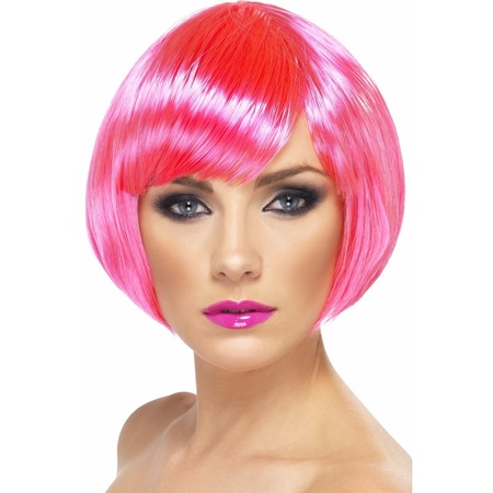 Neon pink short ladies wig