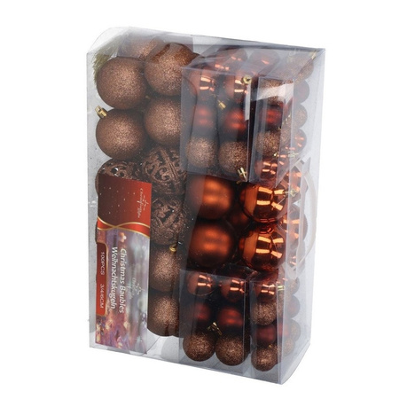 Package of 100x brown plastic christmas balls 3, 4, 6 cm
