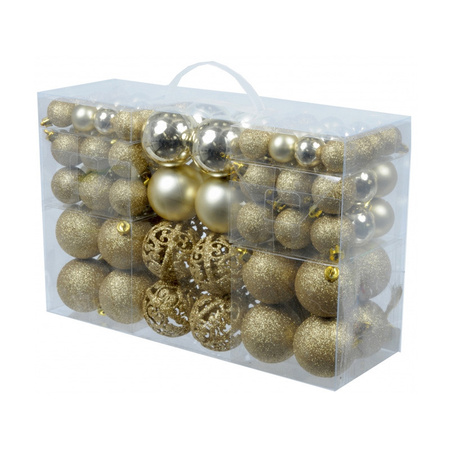 Package of 100x golden christmas baubles 3, 4, 6 cm