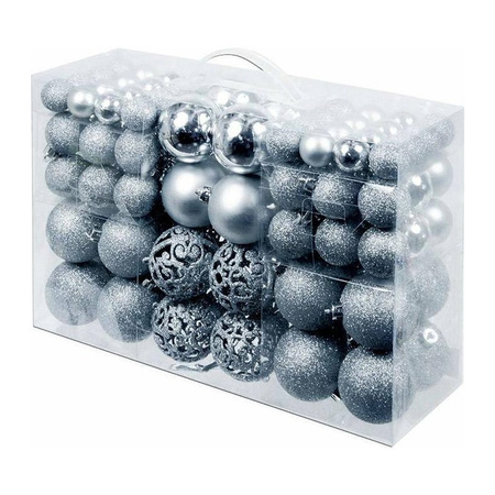 Set of 100x plastic christmas baubles silver