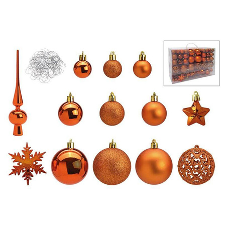 Package with 110x plastic christmas baubles/ornaments with peak copper