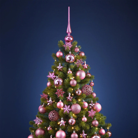 Package with 110x plastic christmas baubles/ornaments with peak pink