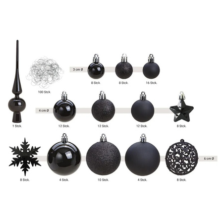 Package with 110x plastic christmas baubles/ornaments with peak black