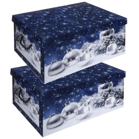 Pakket van 2x stuks blauwe kerstballen/kerstversiering opbergbox 49 cm