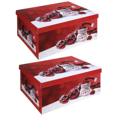 Pakket van 2x stuks rode kerstballen/kerstversiering opbergbox 51 cm