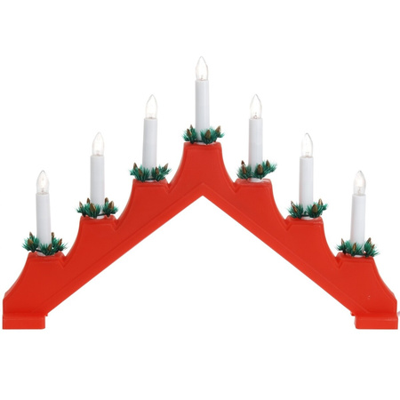 Rode kaarsenbrug met 7 lampjes 41 x 30 cm