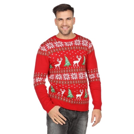 Red Christmas jumper with reindeers for men