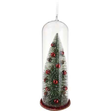 Red Christmas tree in glass dome decoration 22 cm