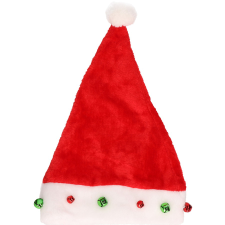 Rode kerstmutsen met gekleurde belletjes / jingle bells voor volwassenen 