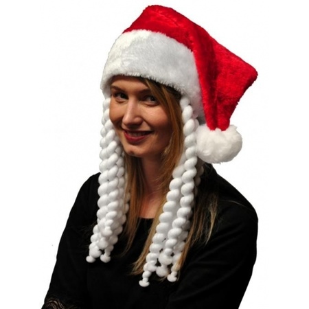 Red christmas hats with braids for adults
