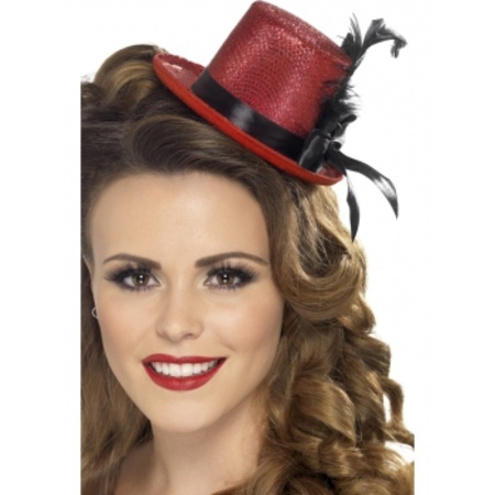 Mini top hat red with feather