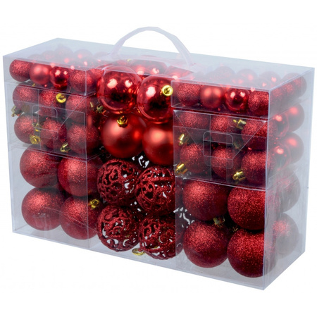 Package of 100x red plastic christmas baubles 
