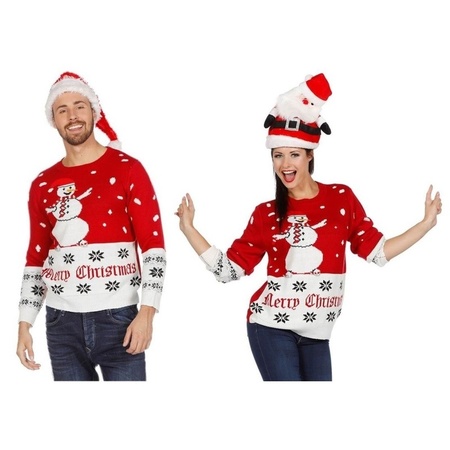 Red/white Christmas jumper with snowman for adults