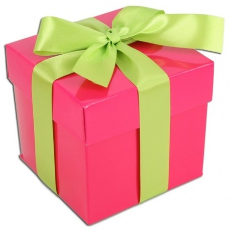 Pink gift box 10 cm with light green bow