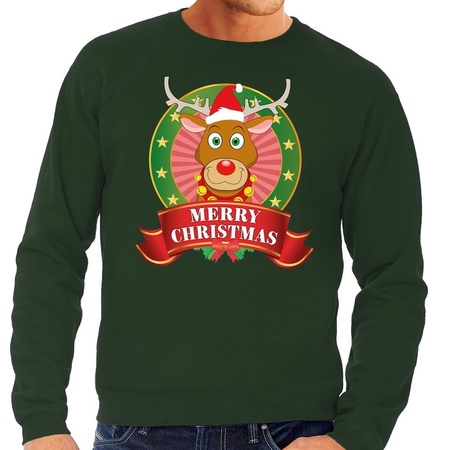 Merry Christmas sweater green Rudolph for men