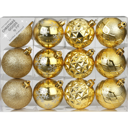 Set of 12x luxury gold christmas baubles 6 cm plastic matte/shine