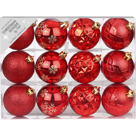Set of 12x luxury red christmas baubles 6 cm plastic matte/shiny