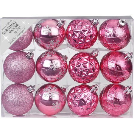 Set van 12x luxe roze kerstballen 6 cm kunststof mat/glans