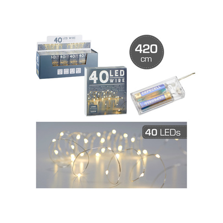 Set van 2x stuks draadverlichting lichtsnoeren met 40 lampjes warm wit op batterij 420 cm