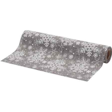 Set of 2x pieces table runner silver with snowflakes christmas theme 250 x 21 cm 