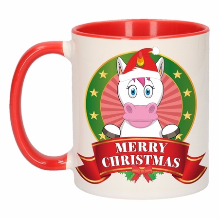 Set of 2x pieces christmas mugs with unicorn print 300 ml
