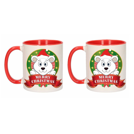 Set of 2x pieces christmas mugs with polar bear print 300 ml