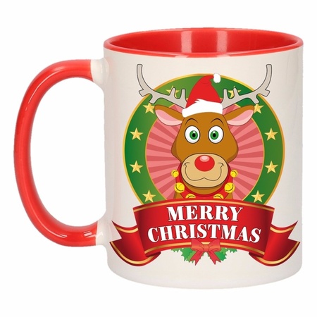 Set of 2x pieces christmas mugs with reindeer print 300 ml