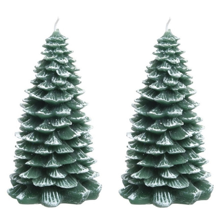 Set van 2x stuks kerstboom groene kaars 12 cm