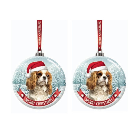 Set of 3x pieces christmas tree decoration glass bauble Cavalier King Charles Spa