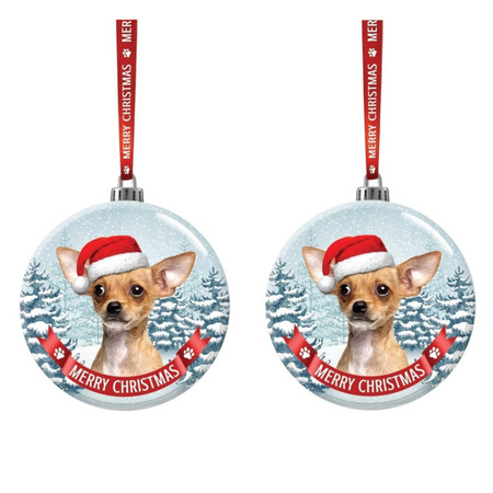 Set of 3x pieces christmas tree decoration glass bauble Chihuahua dog 7 cm