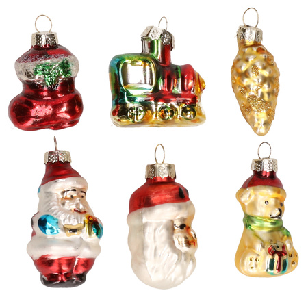 6x Christmas hanging decorations of glass 5 cm type 1