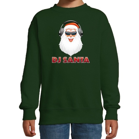Stoere kersttrui / sweater DJ Santa groen voor kinderen
