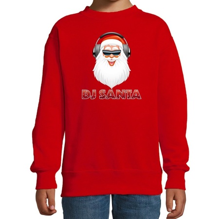 Stoere kersttrui / sweater DJ Santa rood voor kinderen