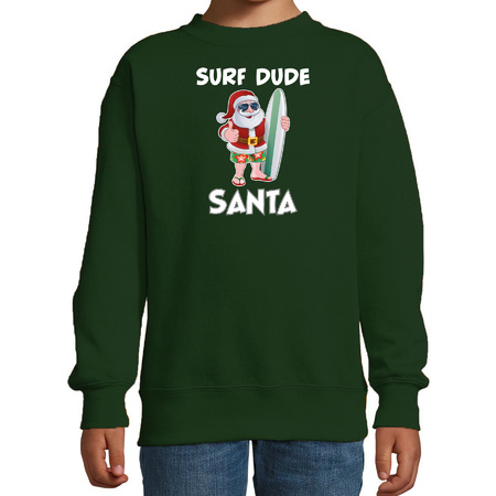 Surf dude Santa fun Christmas sweater green for kids